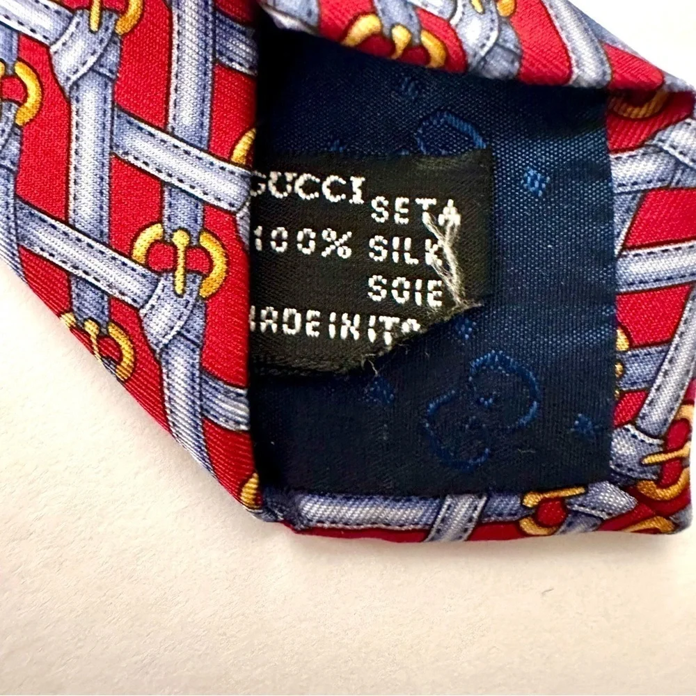 Gucci 100% Silk Men’s Tie Red Blue Gold Size O/S